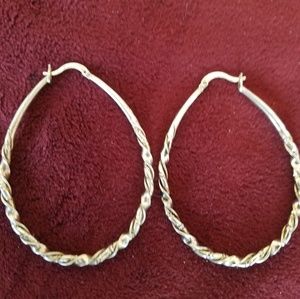 large vintage 925 sterling oval hoop earrings